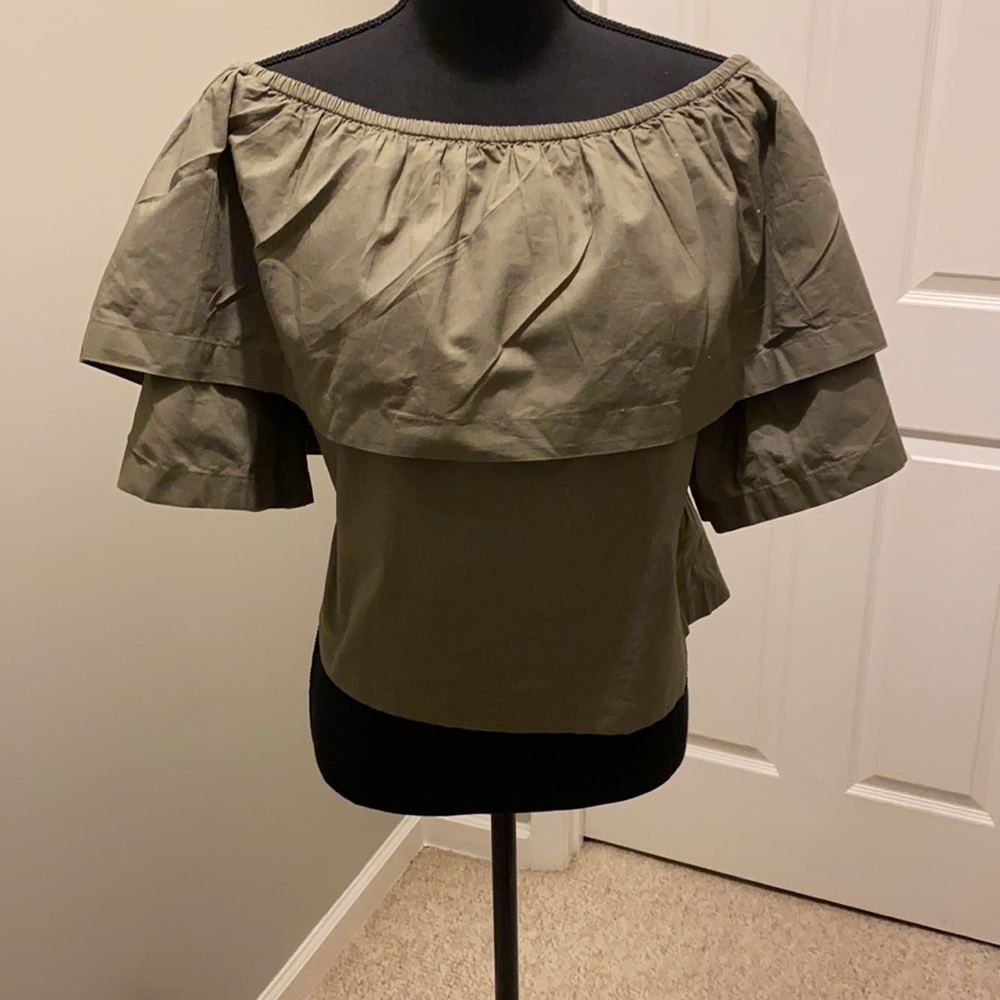 MudPie Off the Shoulder Army Green shirt